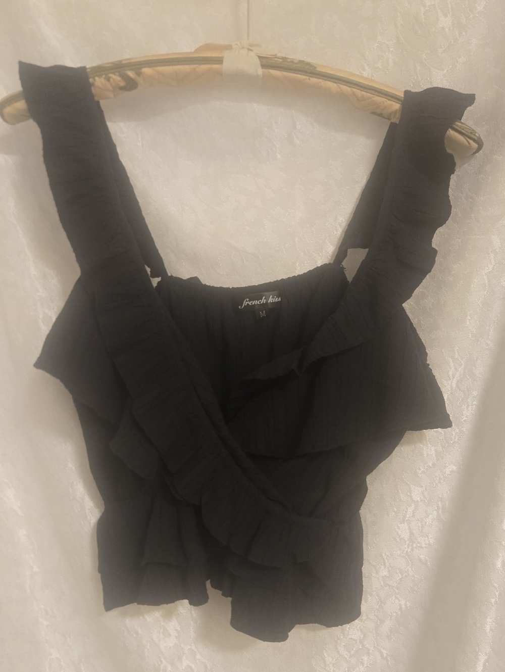 french kyss Black Ruffle Crop Top